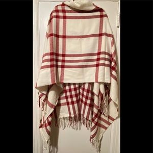 Red & White Tassel Poncho Wrap